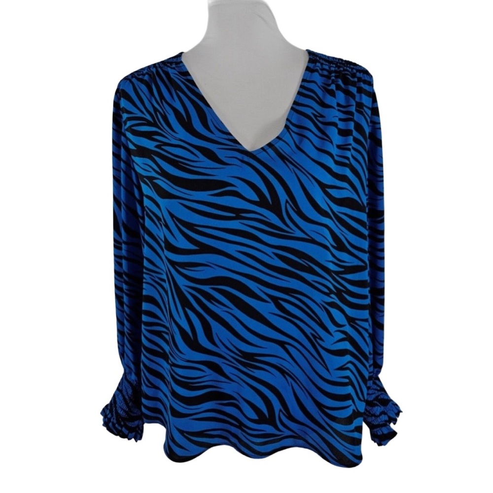 WHBM- Blue and Black Zebra Print Women's Top-size L